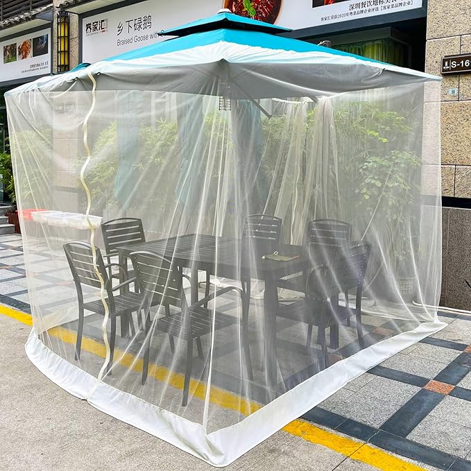 Black Patio Umbrella Mosquito Net, with Double Zipper Door, Polyester Mesh Screen,