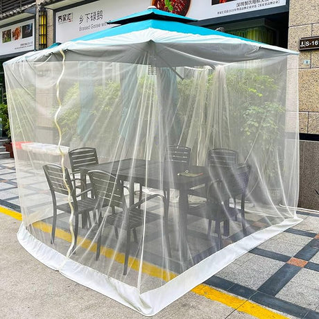 Black Patio Umbrella Mosquito Net, with Double Zipper Door, Polyester Mesh Screen,