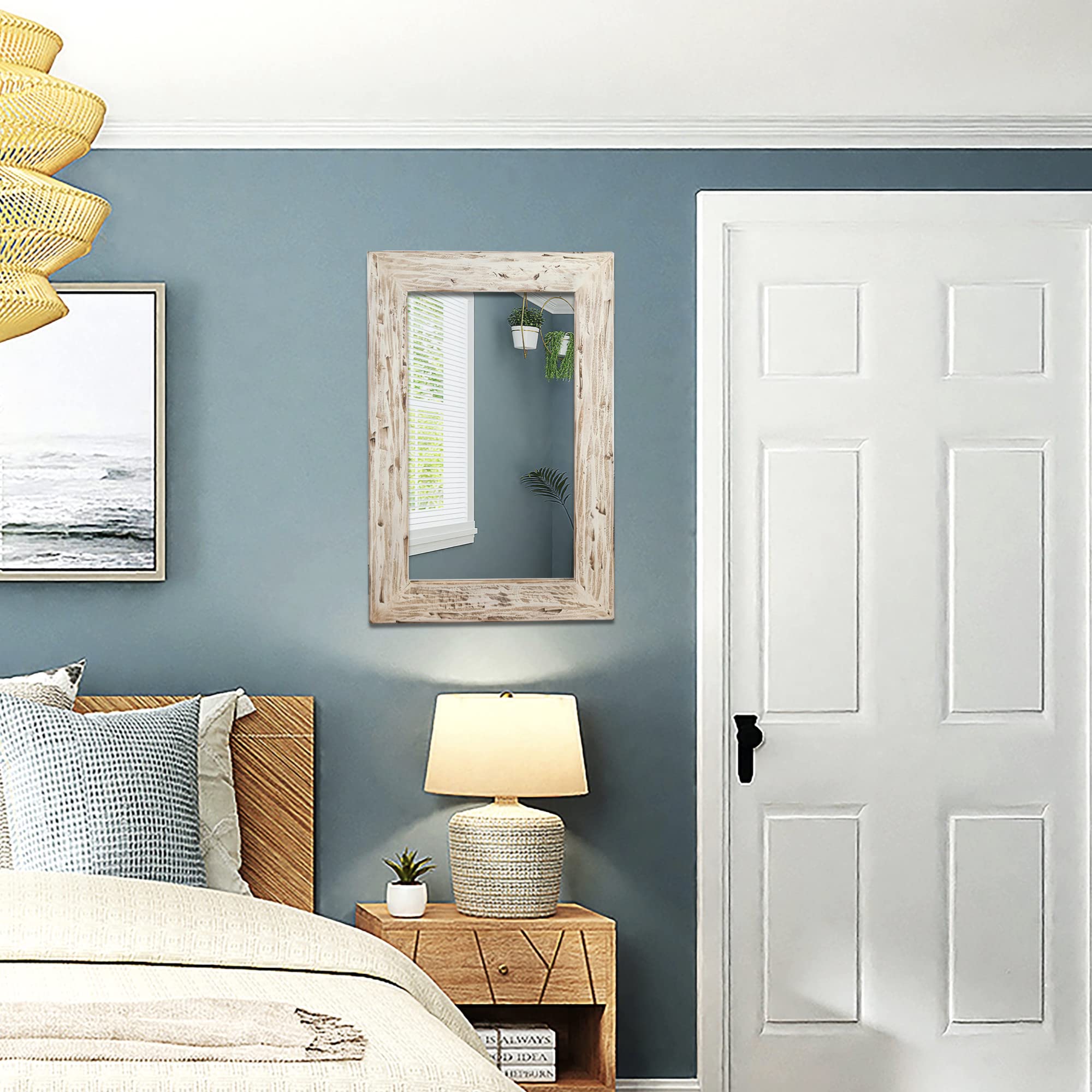 Rectangular Solid Lime Wood, Cream Finish Mirror