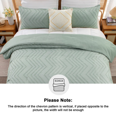 Sage Green California King Comforter Set, 3 Pieces Cal King Oversized Chevron Tufted