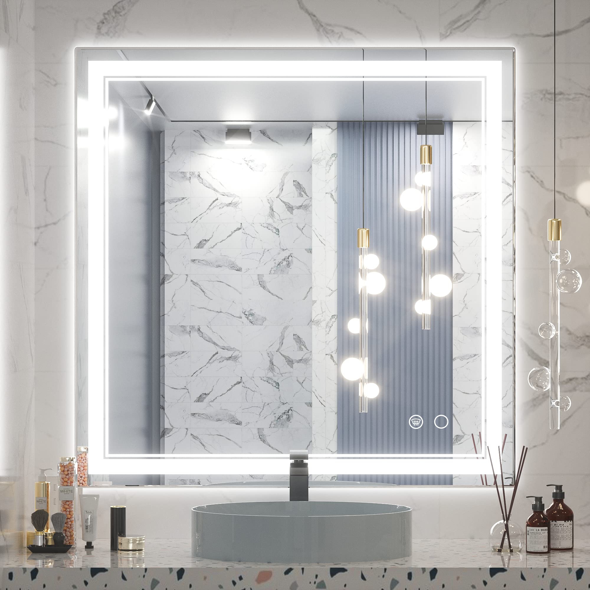 LED Bathroom Mirror, Square LED Vanity Mirror