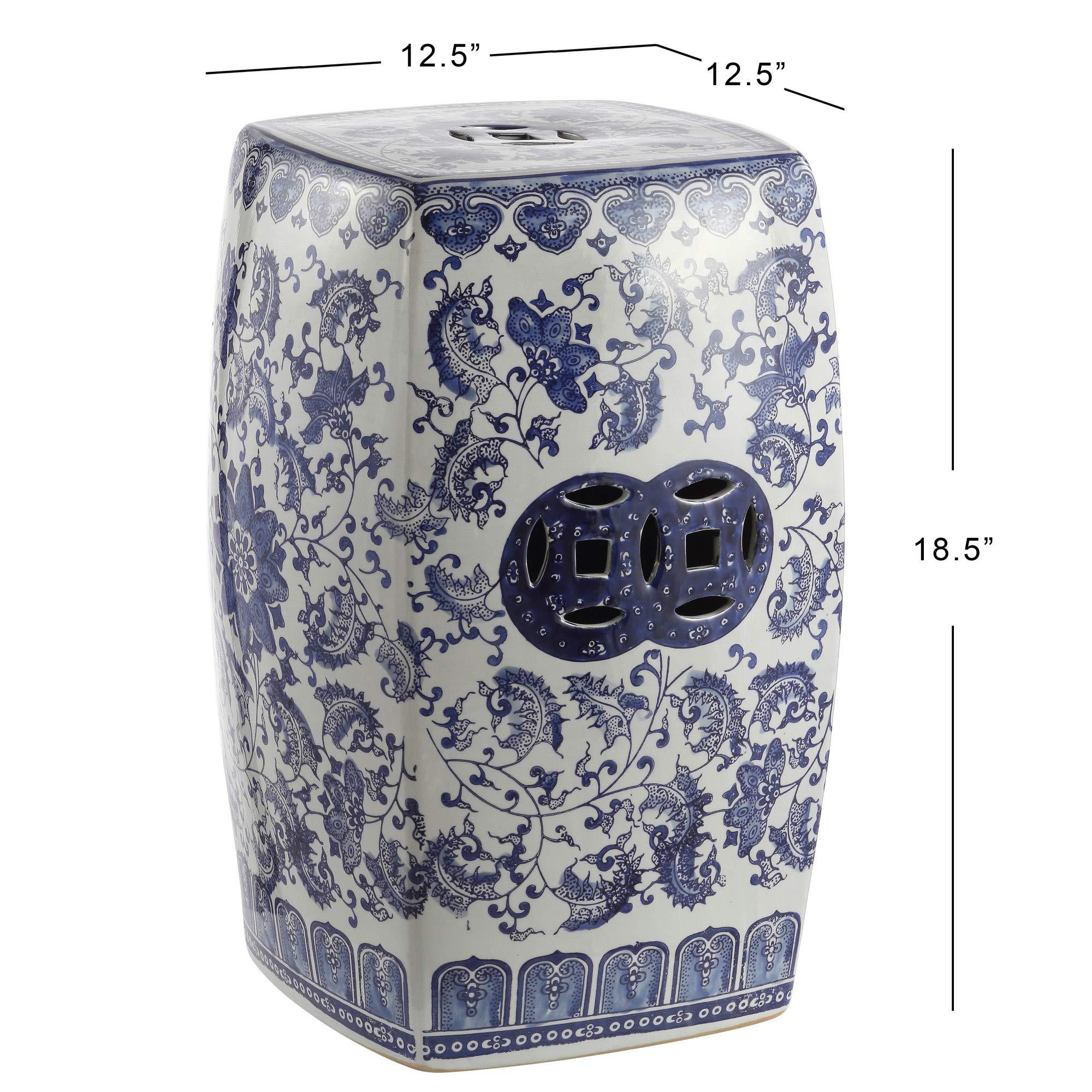 TBL1011A Floral Vine 18.5" Chinoiserie Ceramice Square Garden Stool Bohemian,