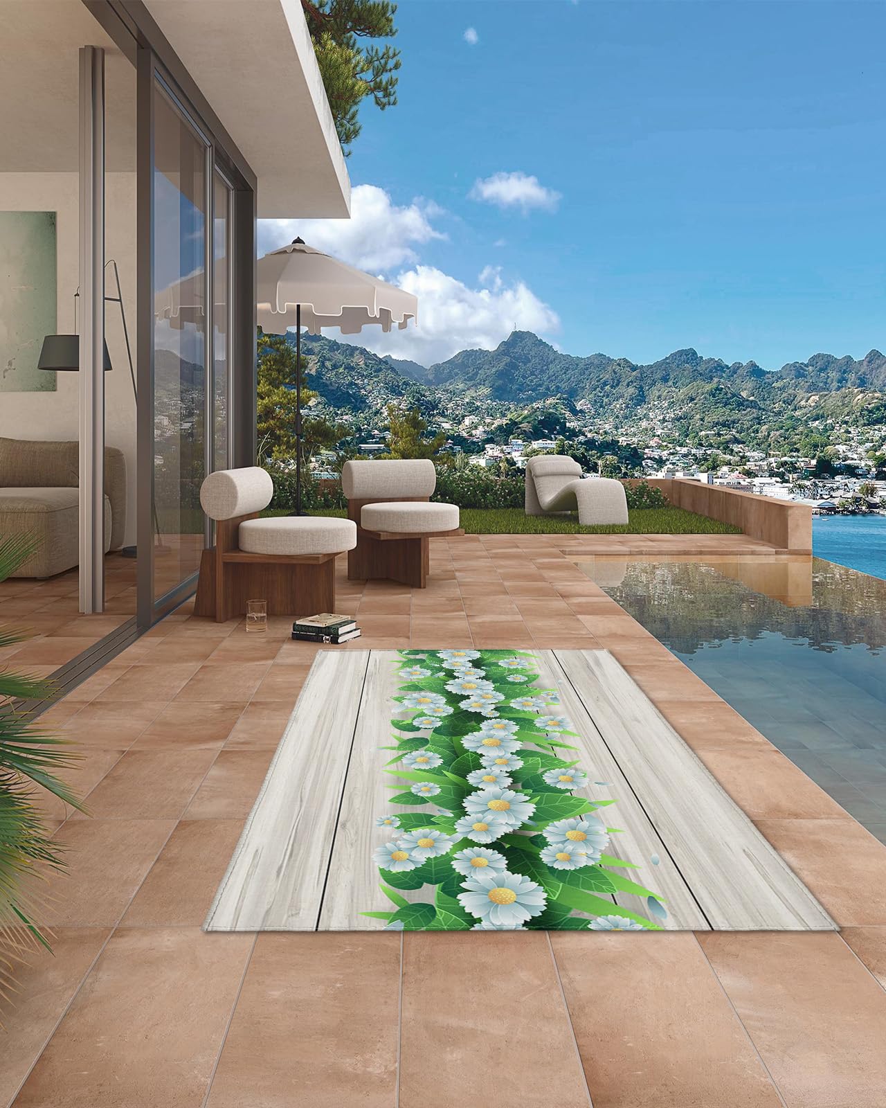 Outdoor Rug 6x9 ft Floral Plants Outdoor Large Area Rug