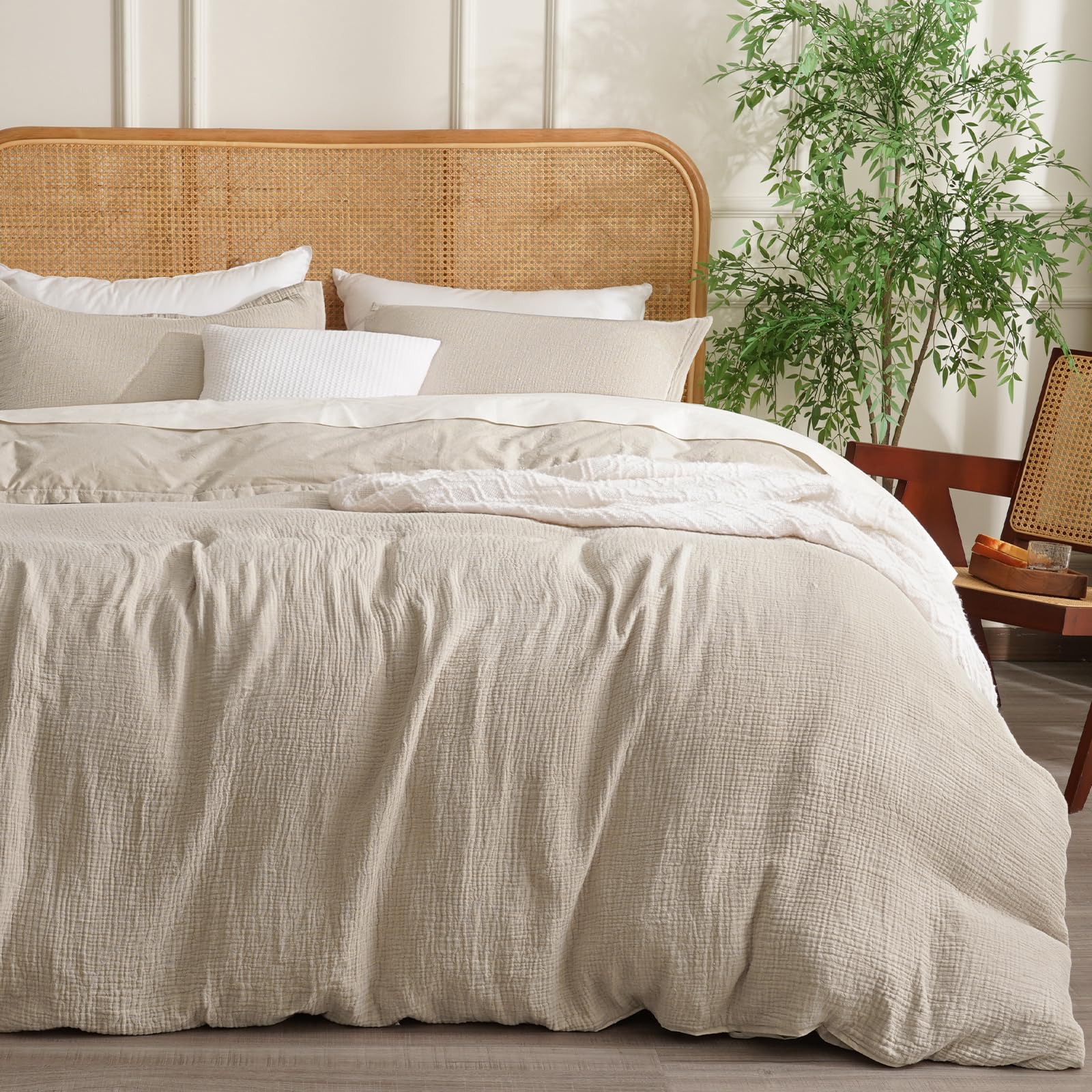 100% Cotton Muslin Duvet Cover Set Queen Size,3 Pcs Ultra Soft Breathable & Lightweight Gauze Bedding Set