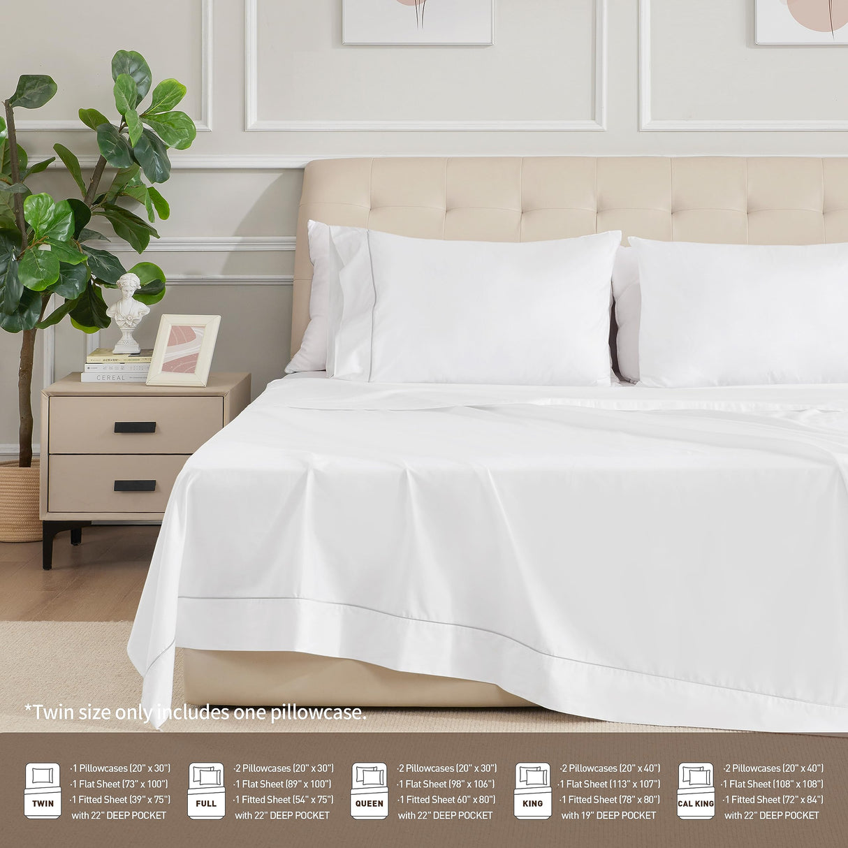 4 Piece Queen Sheets Deep Pocket, 100% Cotton Sheet Set, 22" Extra Deep Pocket Queen