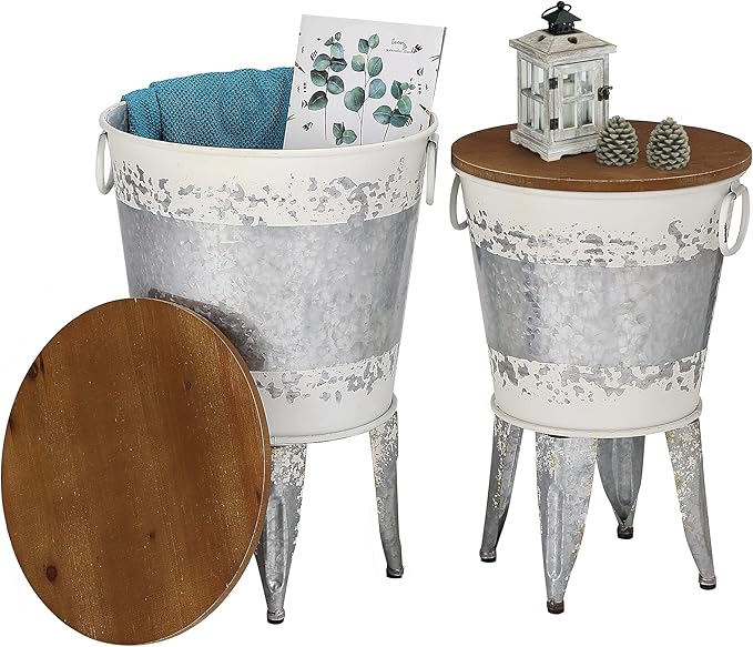 Farmhouse Accent Side Table, Rustic Antique Galvanized End Coffee or Cocktail Table
