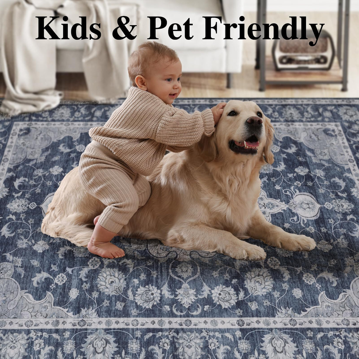 5x7 Area Rugs, Non Slip Distressed Living Room Rugs, Soft Washable Area Rugs with Low