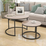 Industrial Round Coffee Table Set of 2 End Table for Living Room, Stacking Side Tables