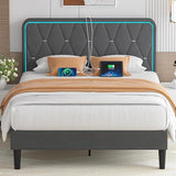 Upholstered Queen Bed Frame with Headboard Adjustable,