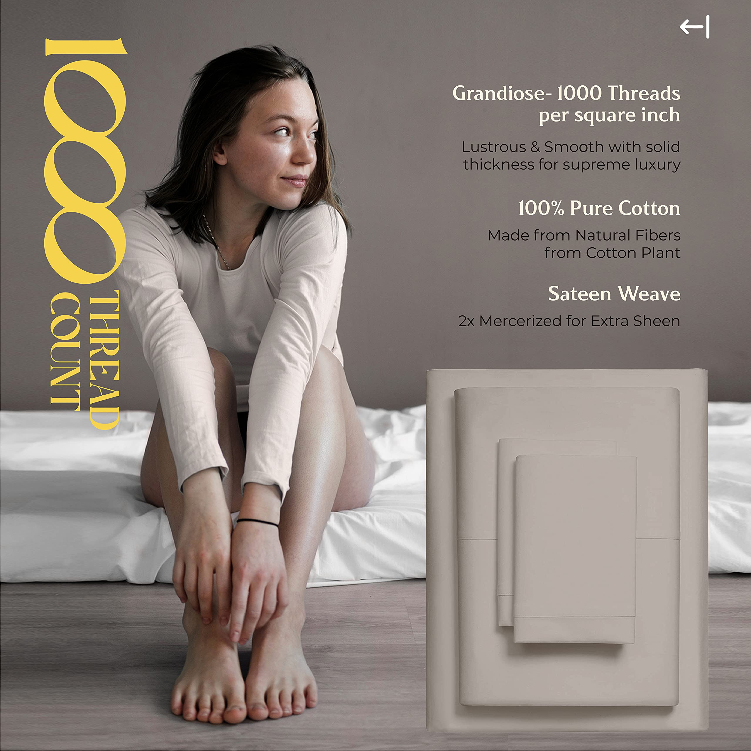 100% Egyptian Cotton Sheets Set Queen - 1000 High Thread Count, Luxury 5-Star Hotel