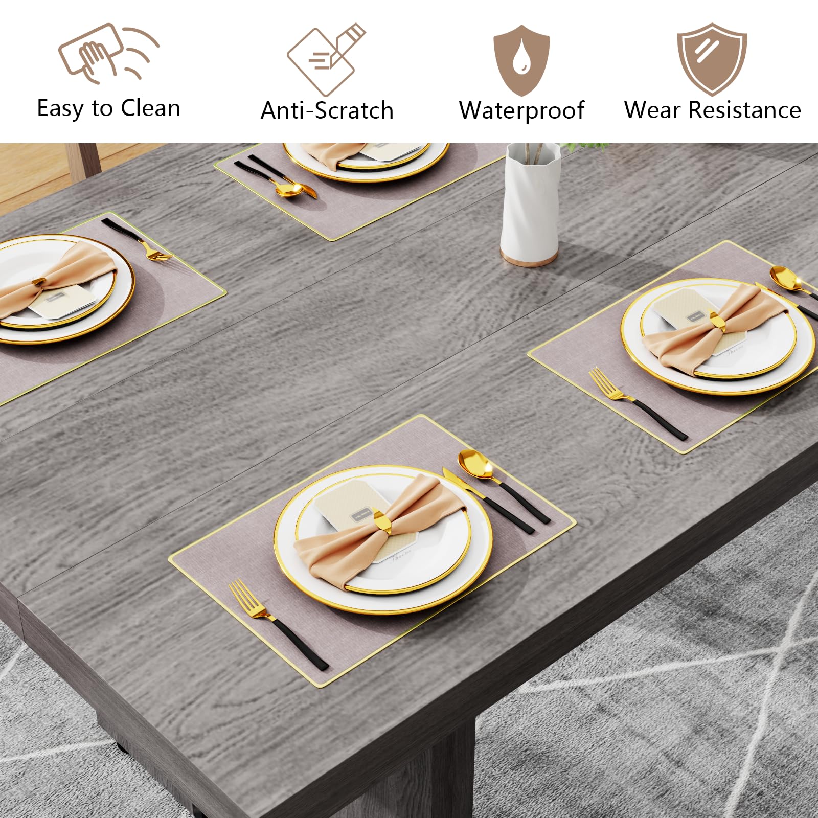 70.8 Inch Dining Table, Vintage Grey Modern Kitchen Table for 6-8 People, Large Dinning