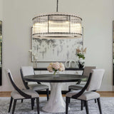 37" Modern Black Round Chandelier, 2-Tier 8-Light Water Ripple Crystal Glass Chandelier,