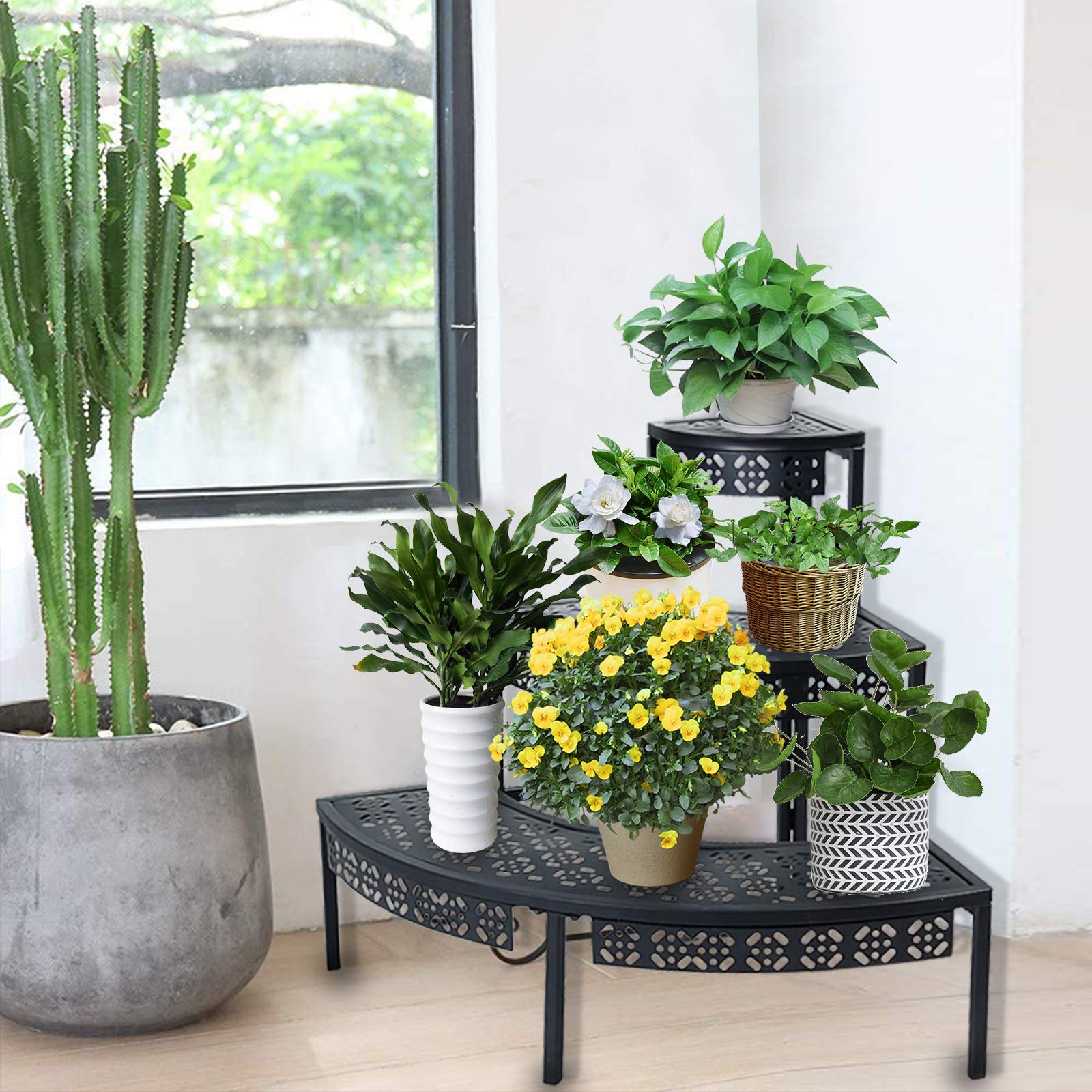 3 Tier Plant Stand Flower Pot Rack, Metal Stair-Step Style Corner Shelf Planters
