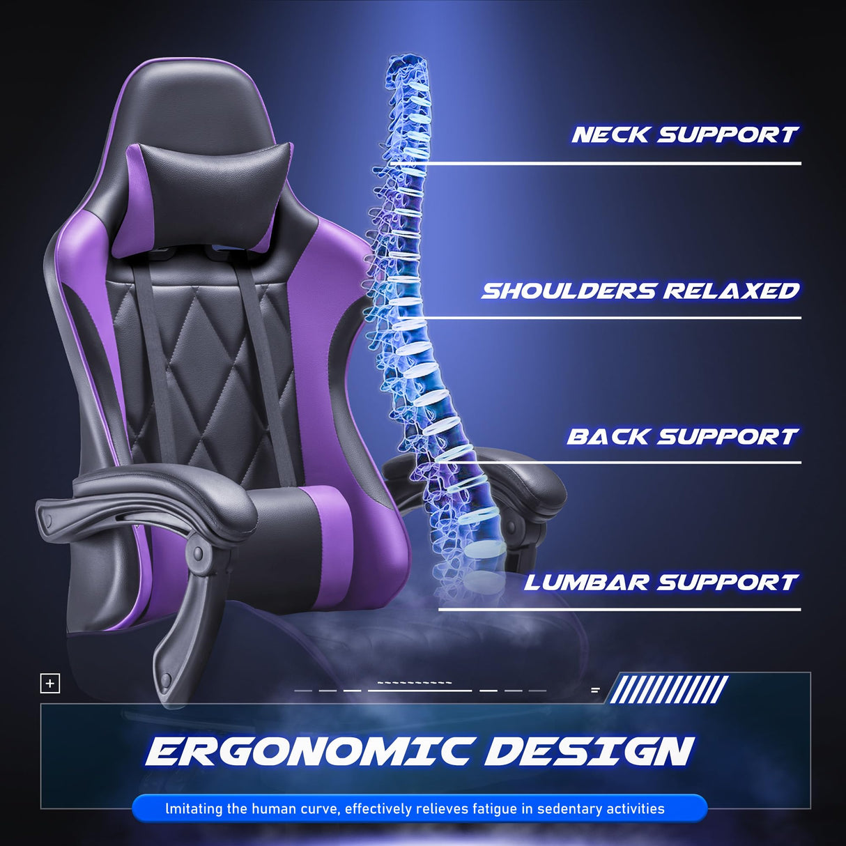 Gaming Chair, Computer Chair with Footrest and Massage Lumbar Support, Ergonomic