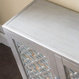 Mirrored Diamond Filigree Hall Console Cabinet with Adjustable Shelf, Silver Leaf, 12" W