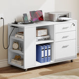 File Cabinet with Charging Station, Mobile Lateral Filing Cabinet with Lock