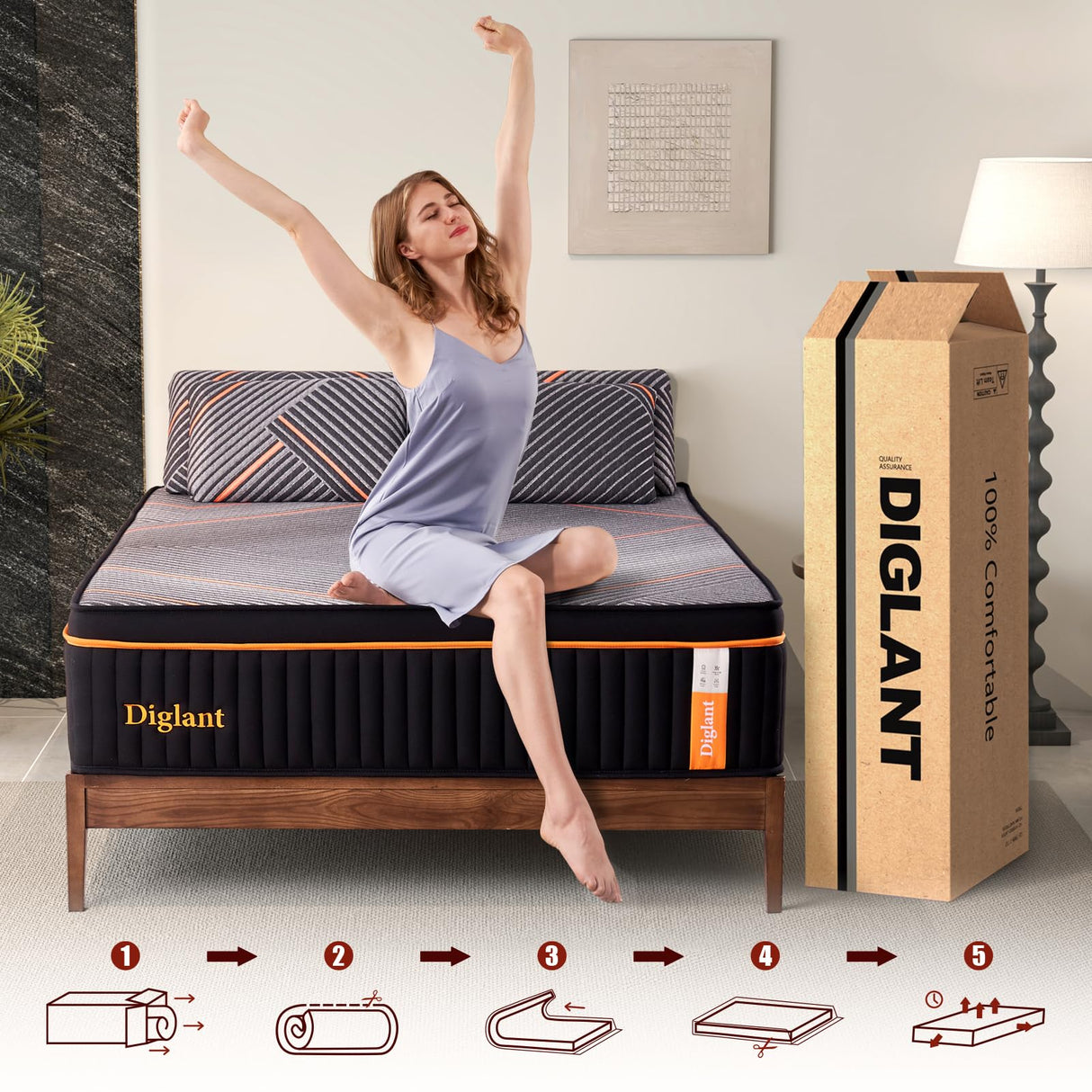 King Mattress, 14 Inch Plush Hybrid Mattress, Black Memory Foam