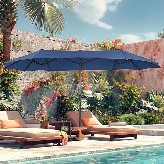 13 ft Outdoor Patio Umbrella, Large Rectangular Double Sided Market Table
