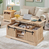 46" Fluted Lift Top Coffee Table with Sliding Door, Modern Center Table w/Adjustable