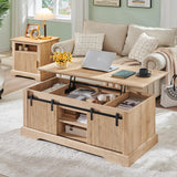 46" Fluted Lift Top Coffee Table with Sliding Door, Modern Center Table w/Adjustable