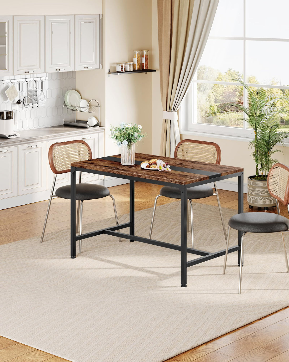 47.2" Rectangle Dining Table for 6 - Rustic Brown & Black