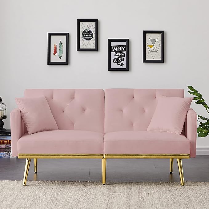 Convertible Futon Sofa Bed, 59-inch Modern Velvet Sleeper Sofa Small Loveseat