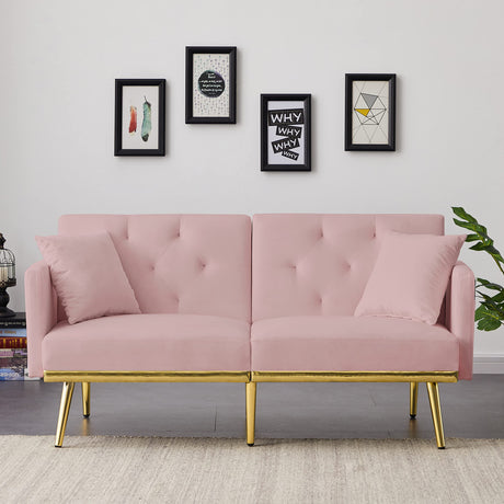 Convertible Futon Sofa Bed, 59-inch Modern Velvet Sleeper Sofa Small Loveseat with Two Pillows,