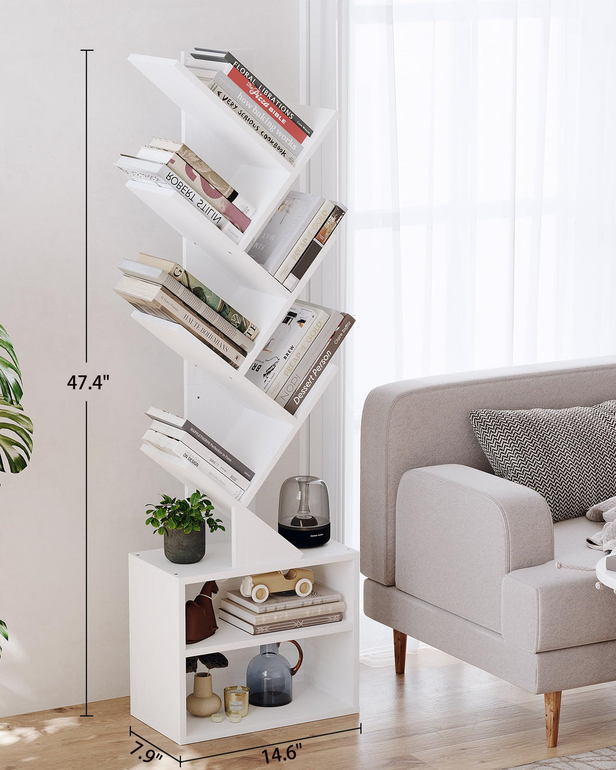 SUNMORY Tree Bookshelf, Brown and White