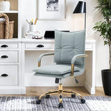 Leather Mid-Back Office Chair with Golden Legs - Camel