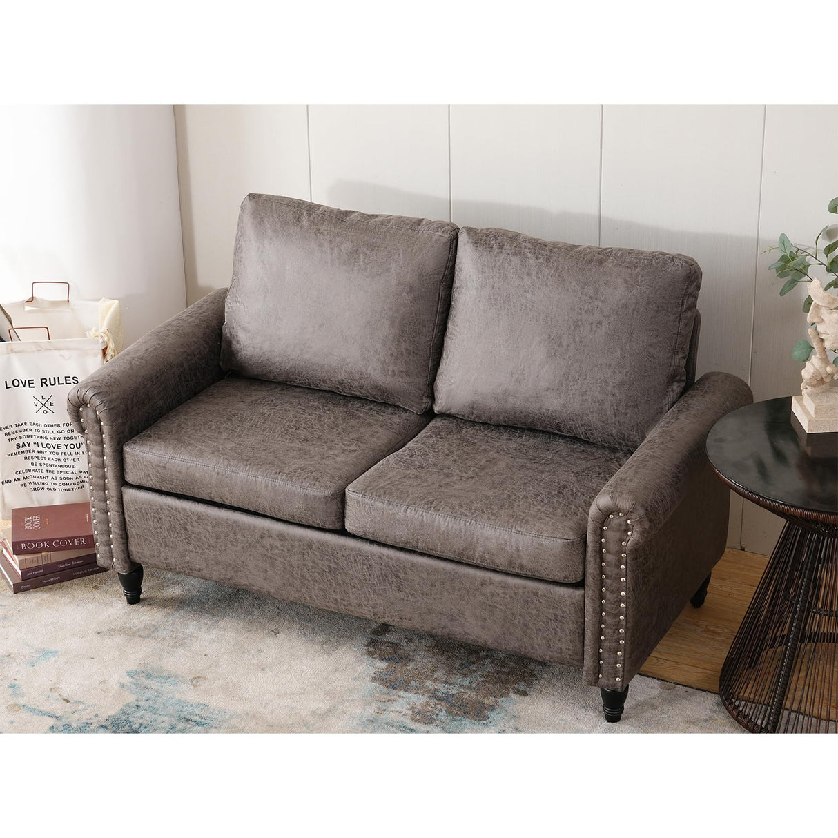 57’’ Loveseat Sofa Couch，Love Seat for Small Spaces, Upholstered 2 Seat Sofa Couches, Small Sofas with Solid Wood Legs Suitable for Living Room, Bedroom, Apartment(Gray)