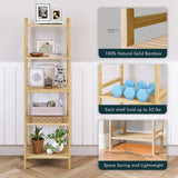 Tall Narrow Bookshelf and 4 Tier Ladder Shelf, Bamboo Bookcase Freestanding Bathroom Shelf