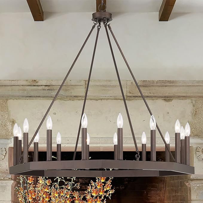 Farmhouse Vintage 16 Lights Wagon Wheel Chandelier Lighting | Modern Hanging Lights