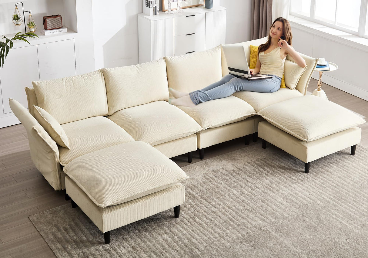 118" U-Shaped Modular Sectional Sofa, Convertible Sleeper Sofa with Ottoman