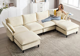 118" U-Shaped Modular Sectional Sofa, Convertible Sleeper Sofa with Ottoman