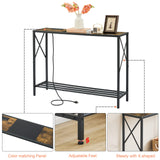 Console Table with Charging Station, 41.8" Entryway Table with Shelves, 2-Tier Narrow Sofa Table, Long Behind Couch Table,