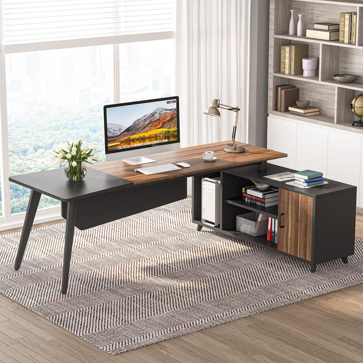 L-Shaped Computer Desk with File Cabinet, 78.74 Inch Large Executive Office Desk