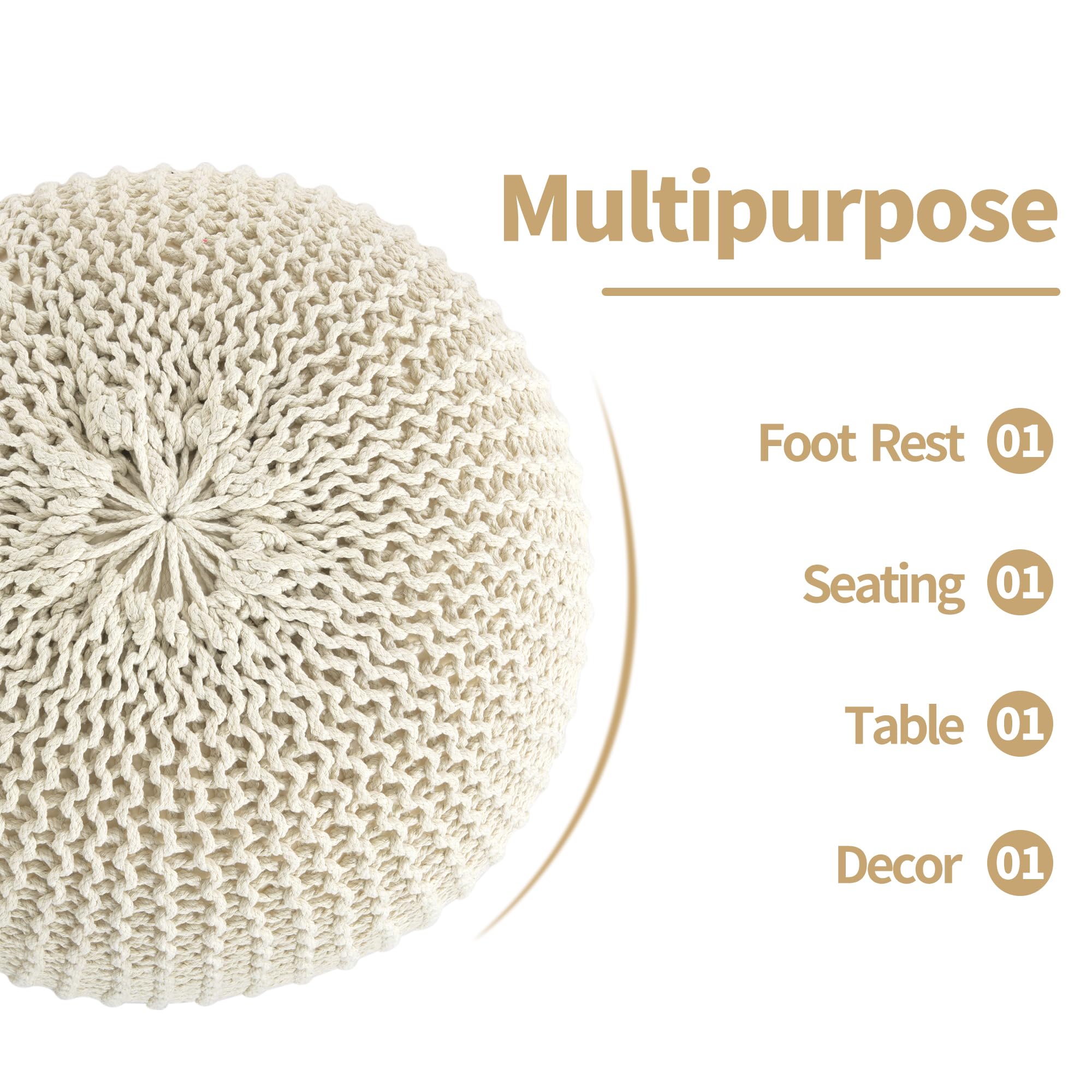 Unstuffed Ottoman Pouf Cover, 100% Cotton Handmade Knitted Ottoman Pouf