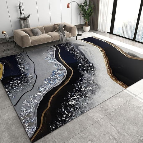 Abstract Style Rug, Black and White Floor Carpet, Soft Comfy Washable Non-slip Modern