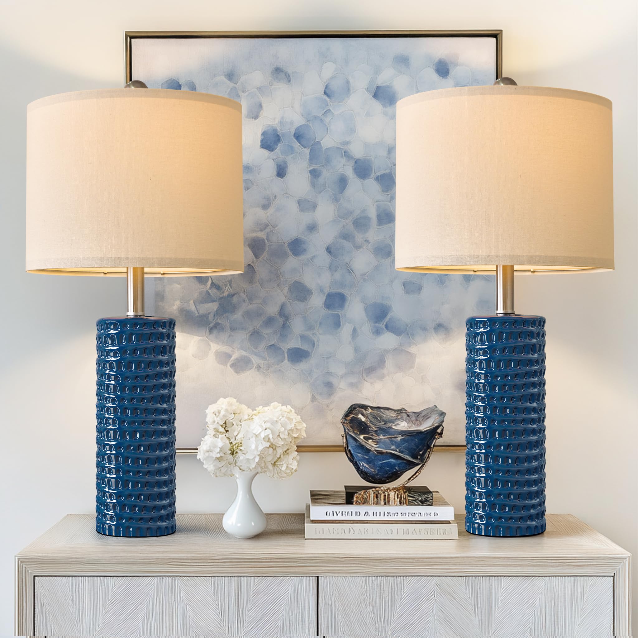 24.75" Modern Accent Ceramic Table Lamp Set of 2 for Bedroom Desk Decor