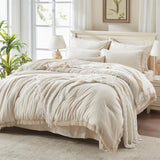 Beige Comforter Set King Size with Sheets -7 Pieces Boho Tassel Bed in a Bag Soft