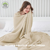 4 Layer Muslin Bed Blanket - Breathable and Lightweight Gauze Boho Blanket for Spring,