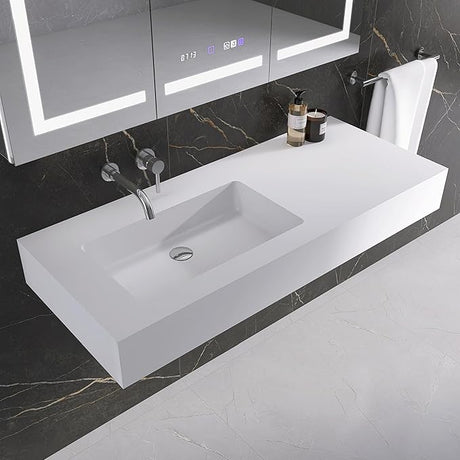 47"x21" Wall-Mounted Stone Resin Rectangular Vessel Sink