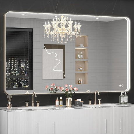 60x30inch LED Bathroom Mirror Rounded Corner Rectangle Frameless,