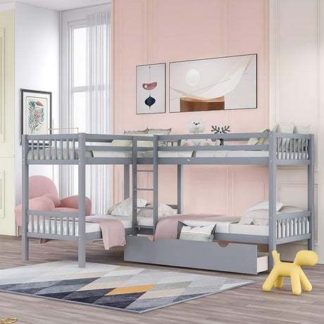 Triple Bunk Bed with Stairs, Twin Over Twin & Twin Bunk Bed for 3, Triple Bunk Bed with Drawers