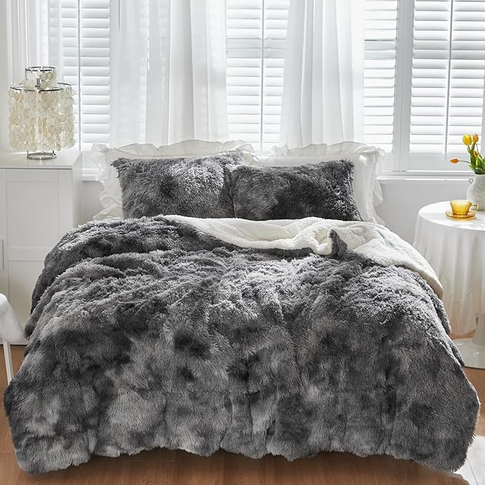 Comforter Set Twin Size 2 Pieces Winter Faux Fur Comforter Set with 1 Pillowcases Ultra Soft