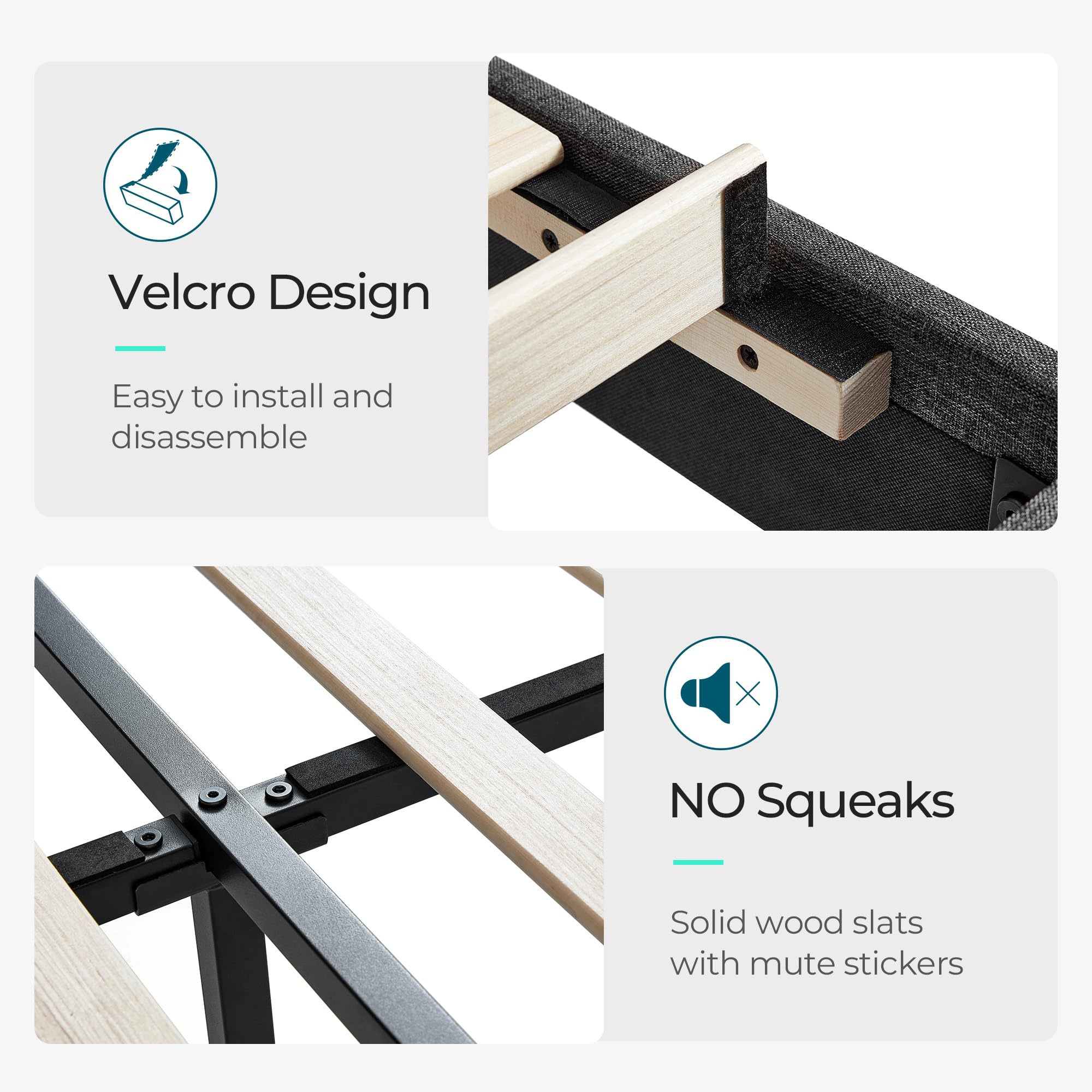 Full Size Bed Frame with Headboard, Linen Upholstered Bed Frame with Solid Wooden Slats Support,