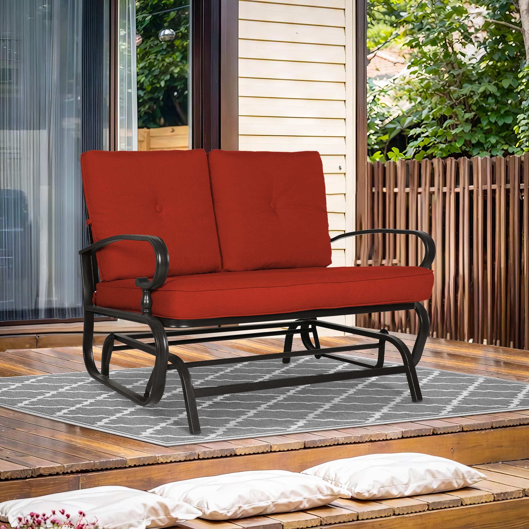 Outdoor Patio Glider Chair, Swing Glider Bench, Porch Furniture Loveseat Seating
