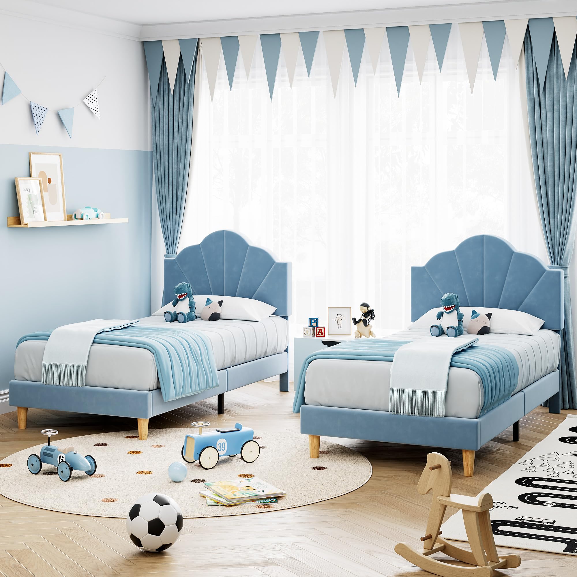 Twin XL Velvet Platform Bed with Adjustable Headboard