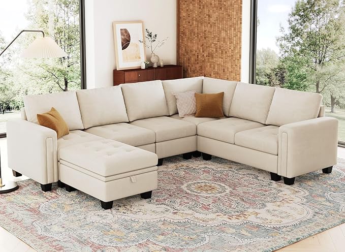 Sectional Sofa Couch 7-Seater Convertible Sectional Sofa Velvet Modular Sectional