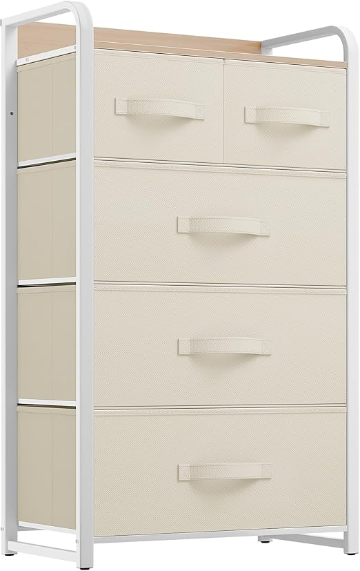 Fabric Dresser with 5 Drawers - Storage Tower with Large Capacity